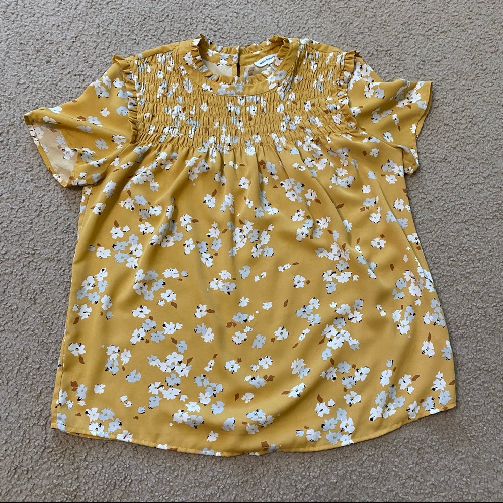 Mod Boutique smocked mustard floral blouse